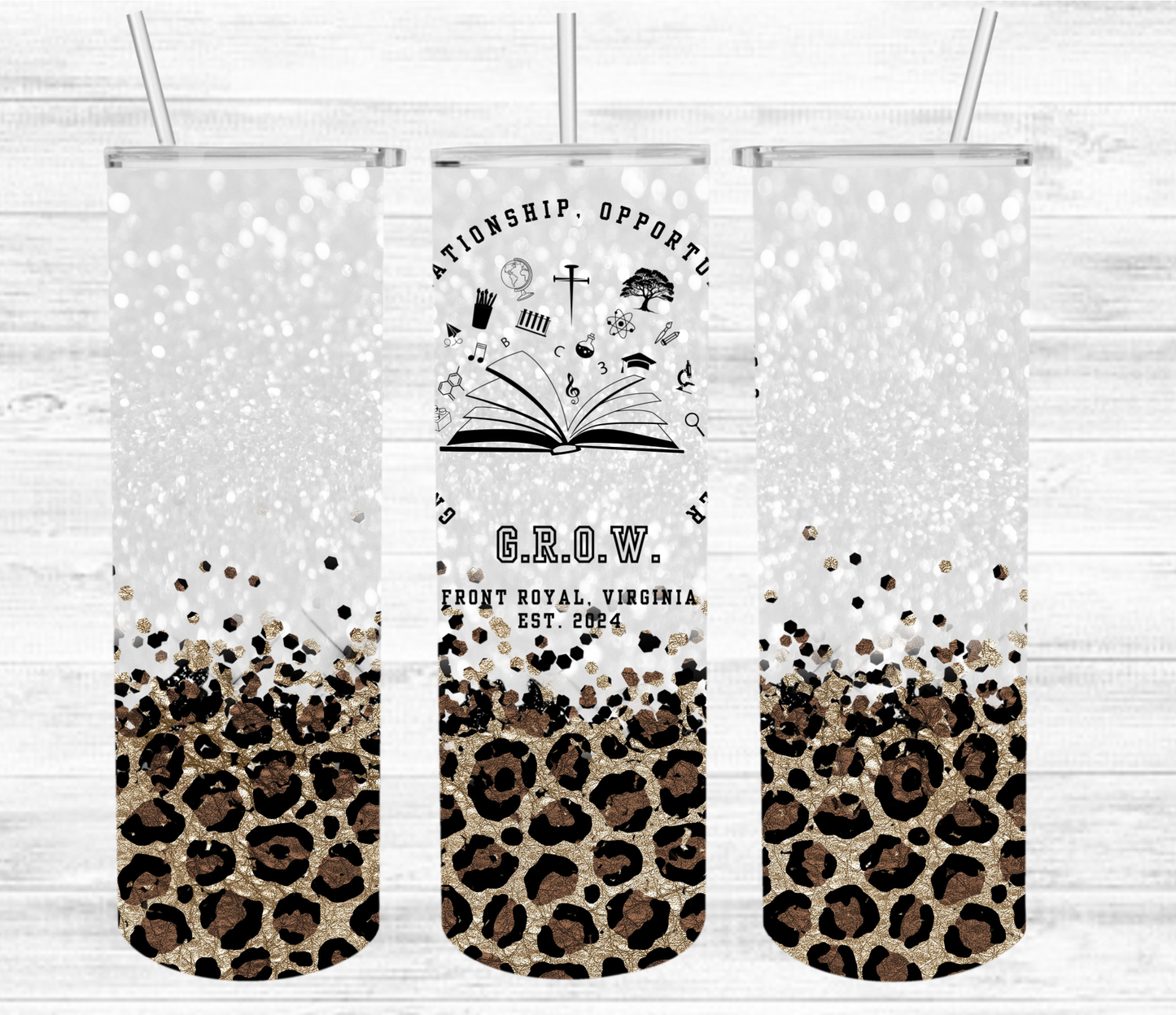 G.R.O.W 20 oz. Tumbler - Glitter & Leopard