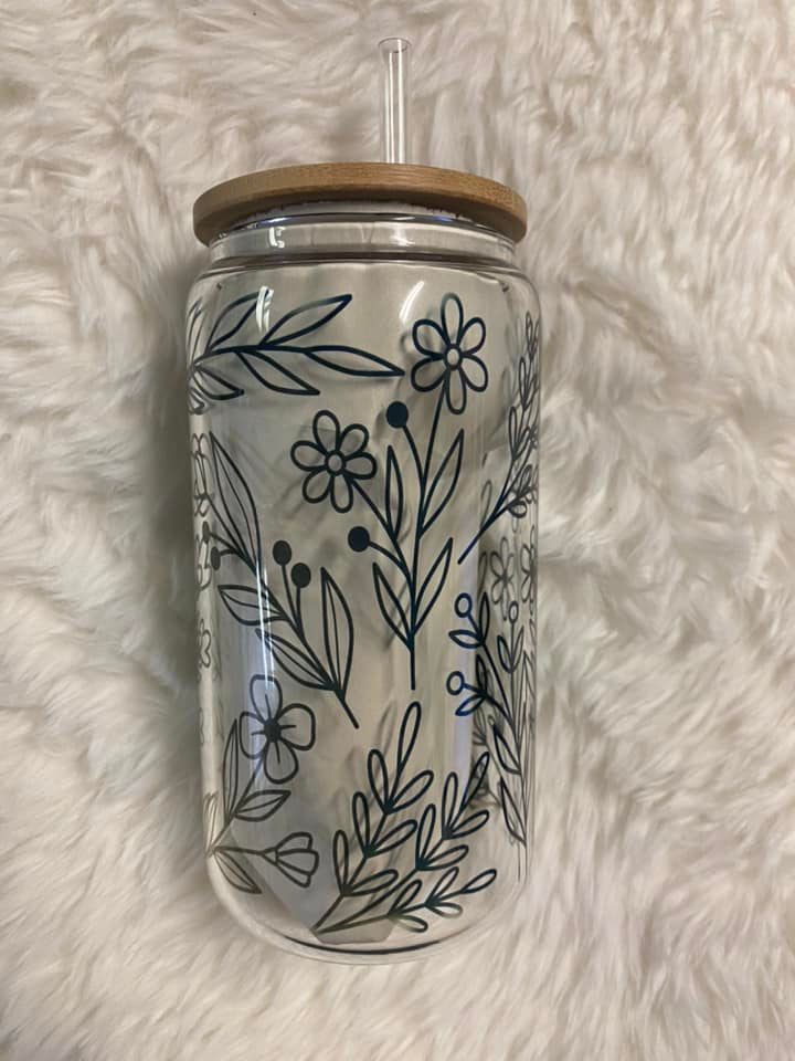 Wildflower 16 oz. Glass Can Tumbler