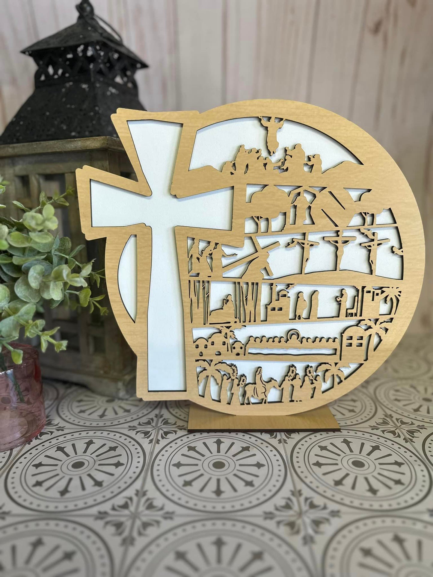 Easter Story with Cross -- Wood Decor