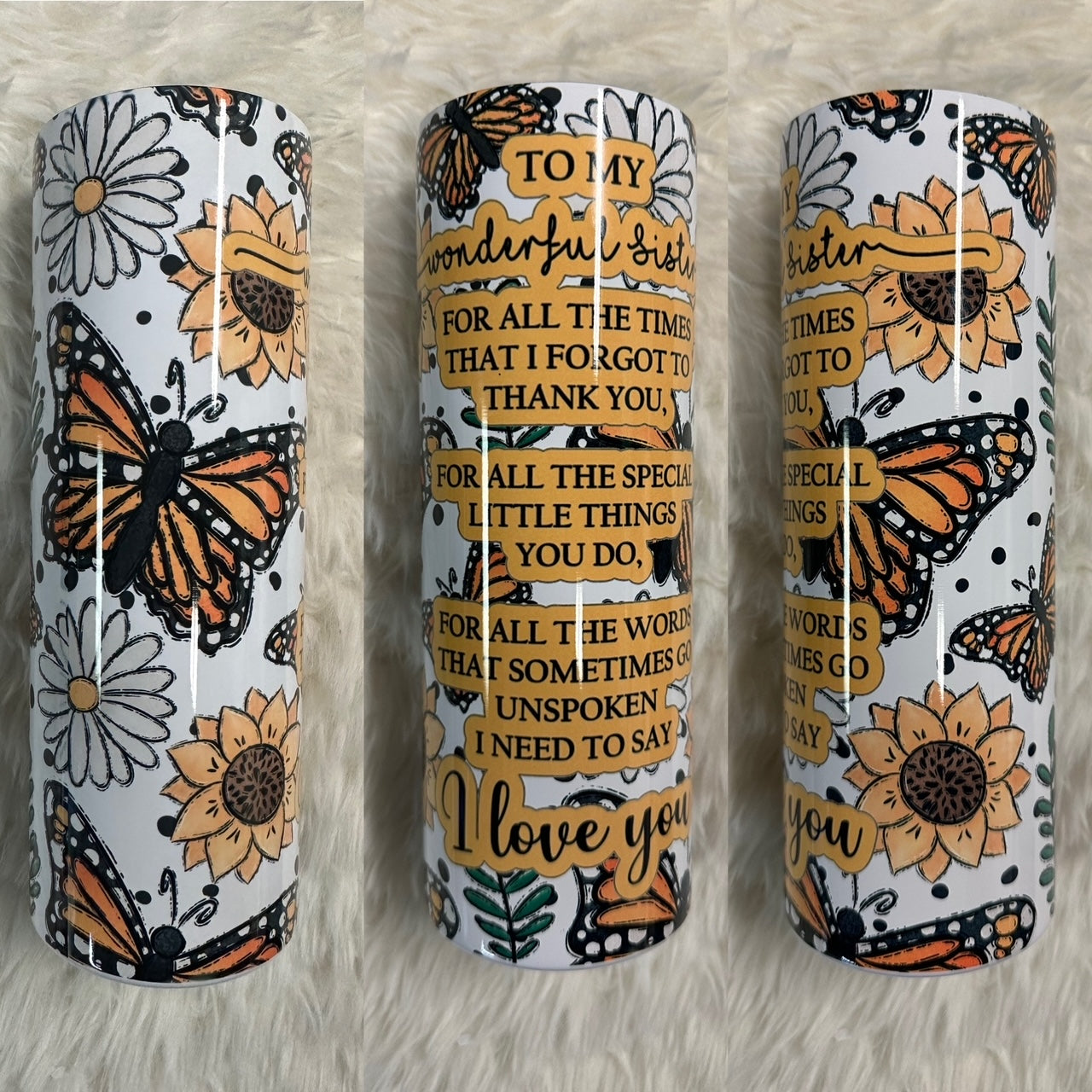 To My Wonderful Sister -- Butterflies & Sunflower 20 oz. Tumbler