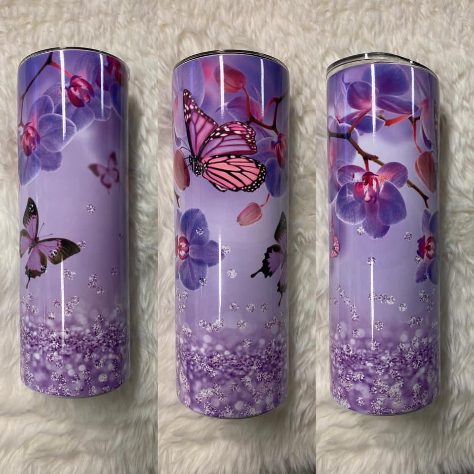 Floral Butterfly Purple 20 oz. Tumbler