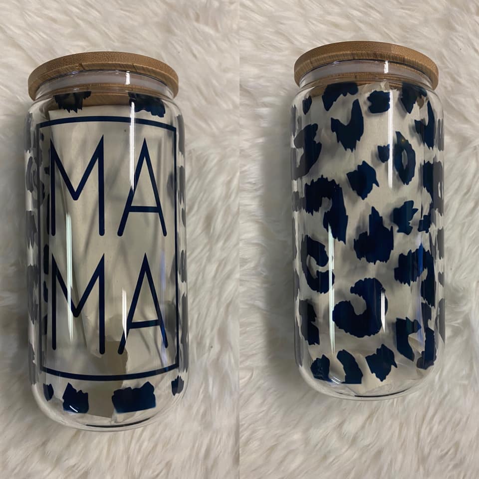 Leopard Mama 16 oz. Glass Can Tumbler