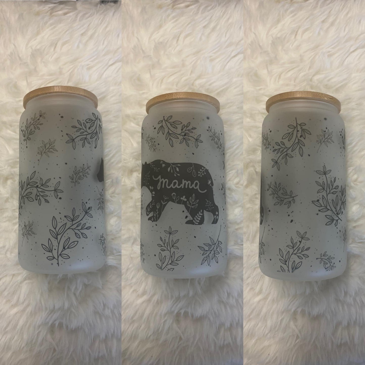 Floral Mama Bear 16 oz. Frosted Glass Can Tumbler