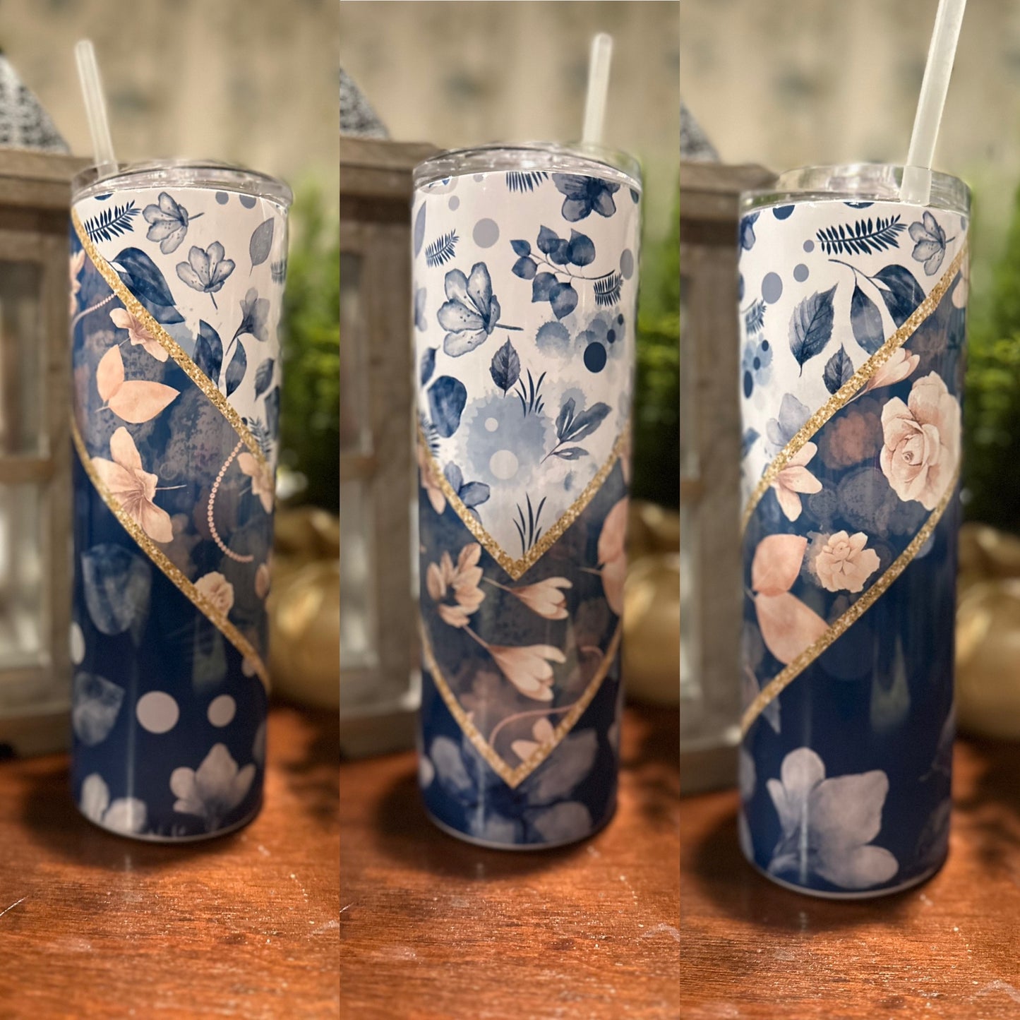 Blue Floral V Split 20 oz. Tumbler