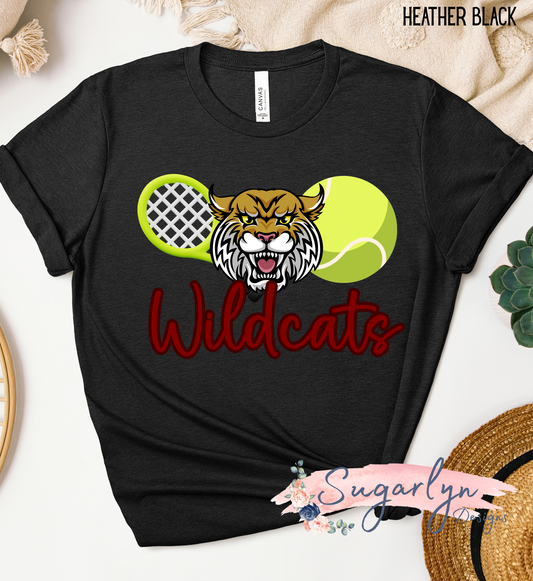 Wildcats Tennis - Mascot, Tennis Ball, Racket