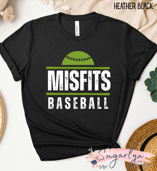 Virginia Misfits -- Distressed Text with Half Baseball