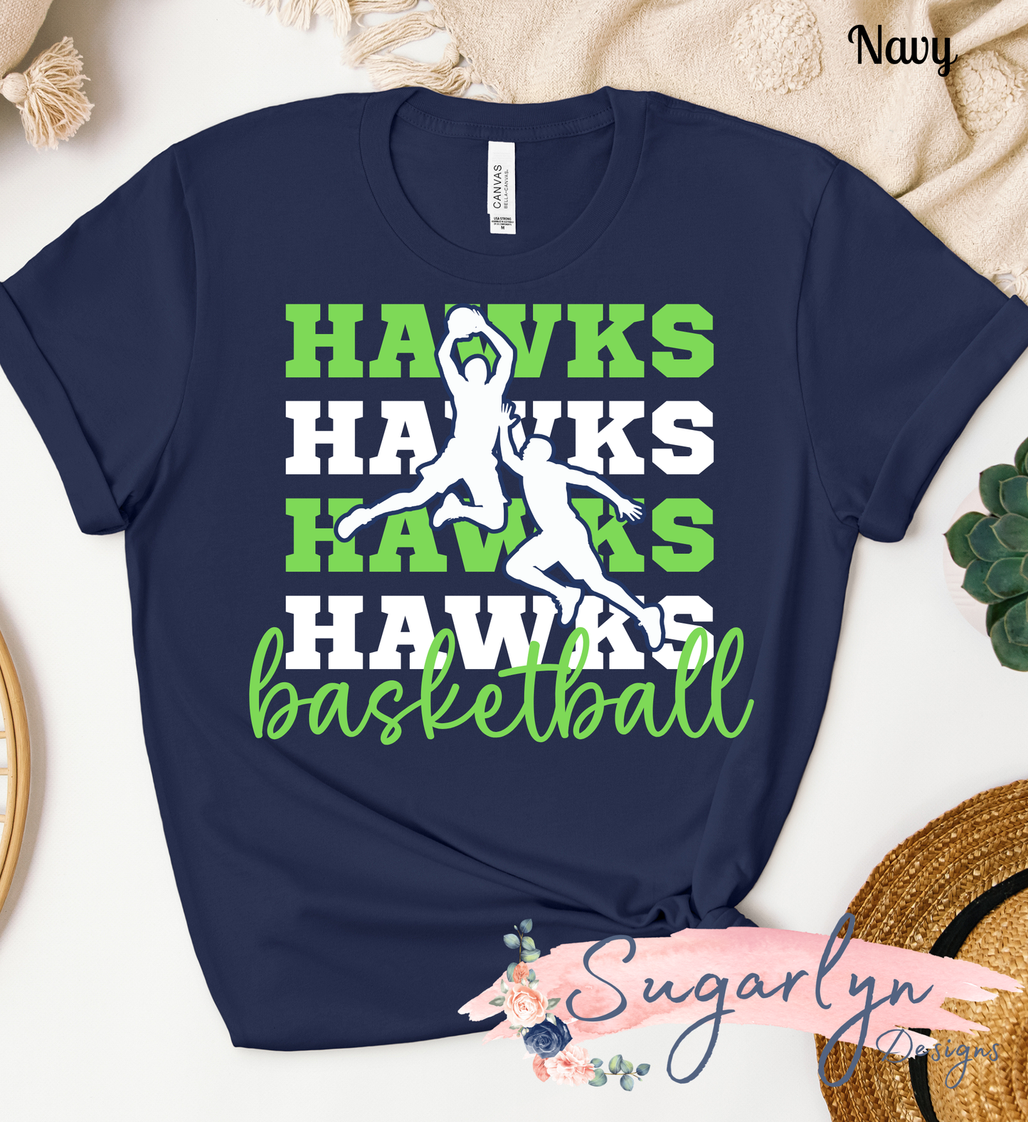 Skyline Hawks Basketball -- Stacked Hawks with Basketball Players