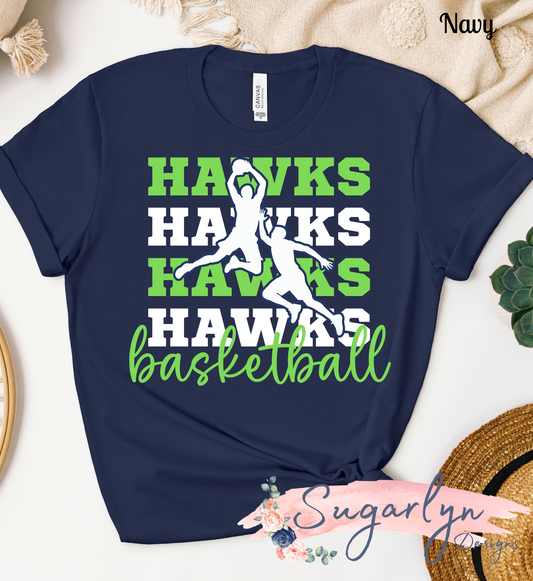 Skyline Hawks Basketball -- Stacked Hawks with Basketball Players