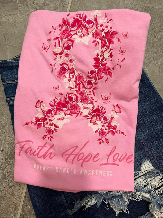 Faith, Hope, Love Floral Butterfly Ribbon  -- Breast Cancer
