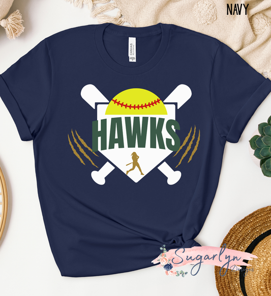 Skyline Hawks Softball -- Home Plate, Crossed Bats, Claw Marks