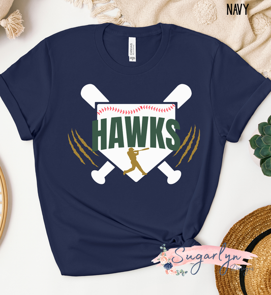 Skyline Hawks Baseball -- Home Plate, Crossed Bats, Claw