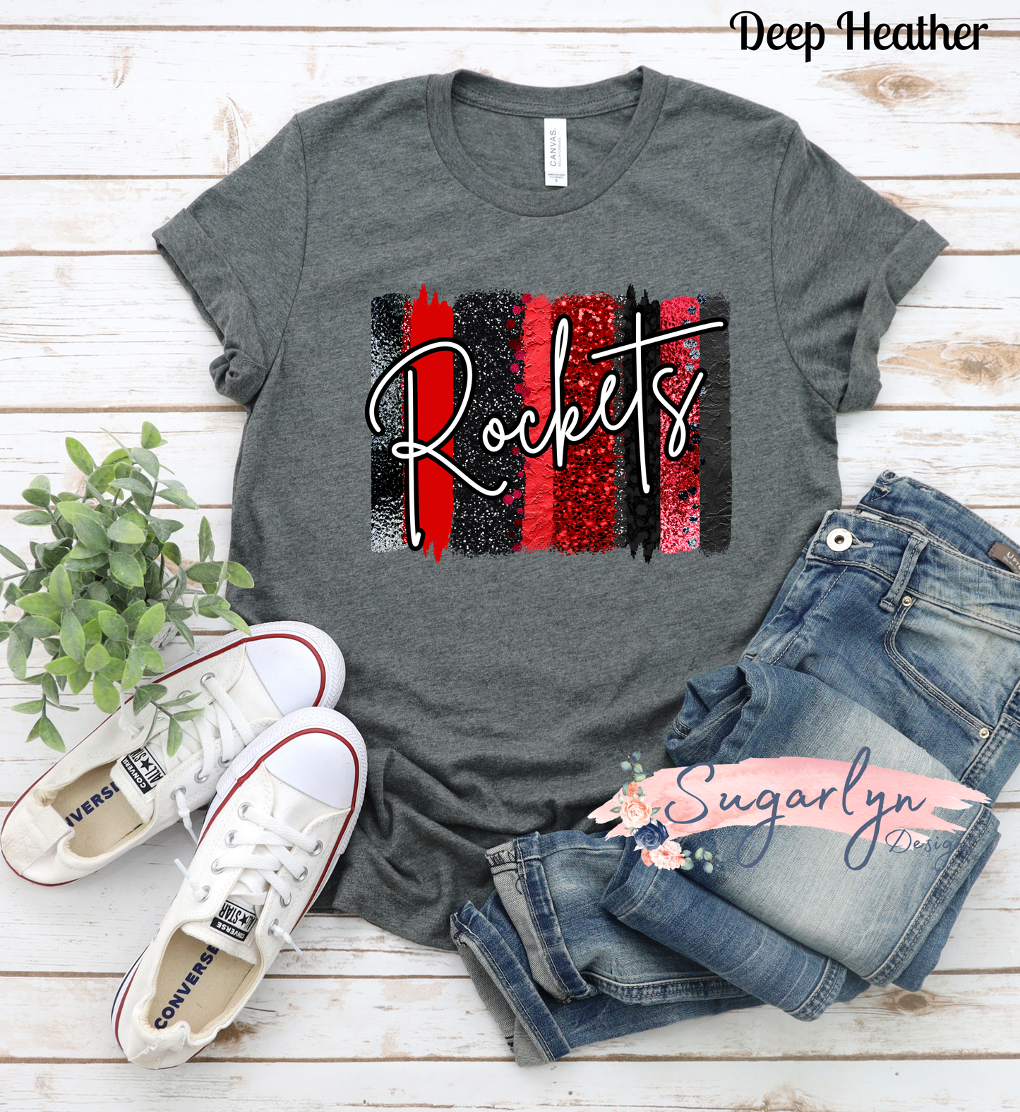 Redbud Run Rockets -- Red & Black Glitter Brush Strokes