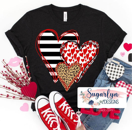 Heart Trio -- Stripes and Leopard