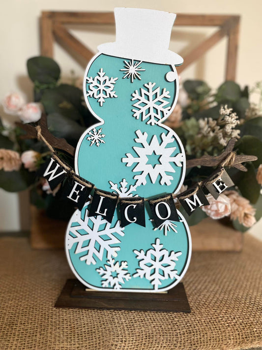 Welcome Winter Standing Snowman -- Wood Decor