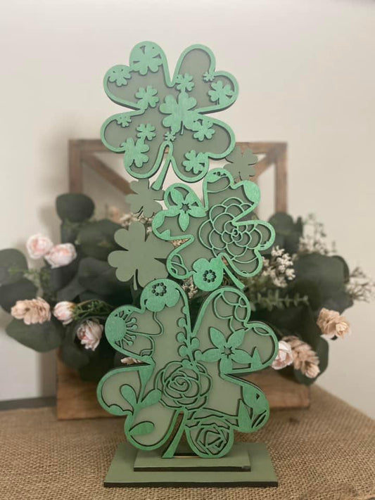 Stacked 4 Leaf Clovers -- Wood Decor