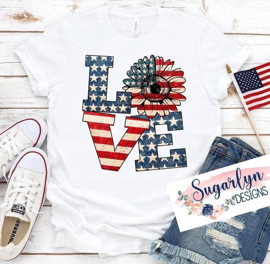Stars & Stripes "LOVE" with Sunflower