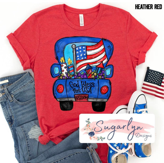God Bless America Blue Truck
