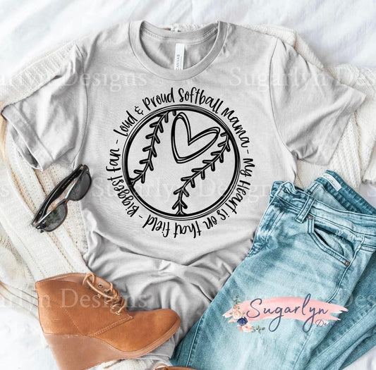 Loud & Proud Softball Mama Circle -- Black