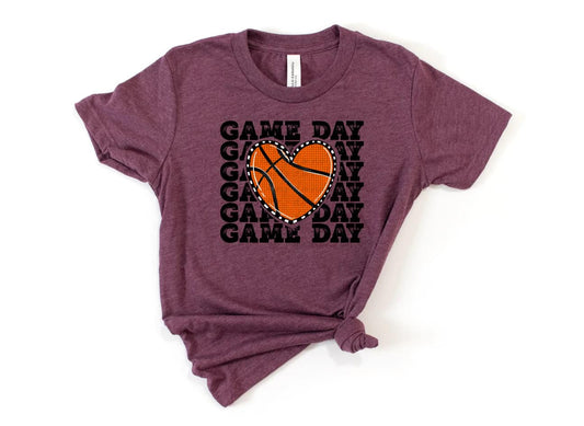 Game Day Stacked Wording Basketball Heart
