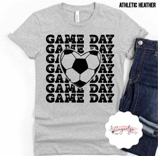 Stacked Game Day Soccer Ball Heart-- Black