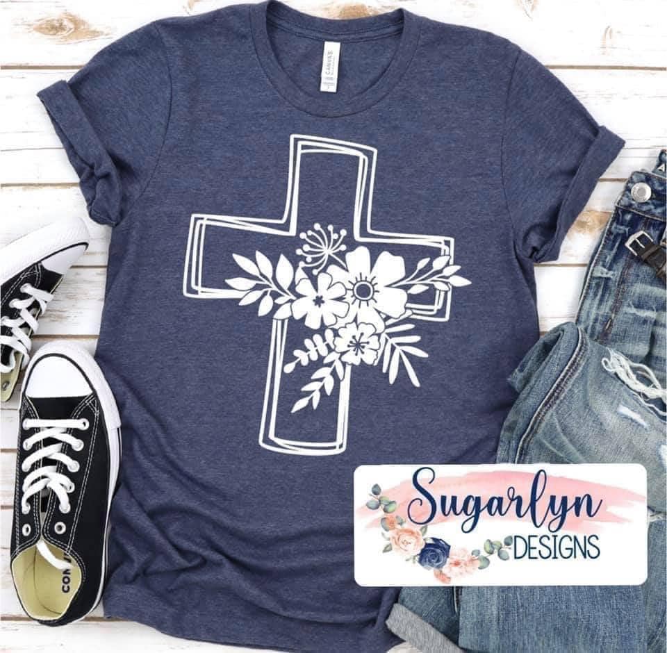 Floral Cross -- White