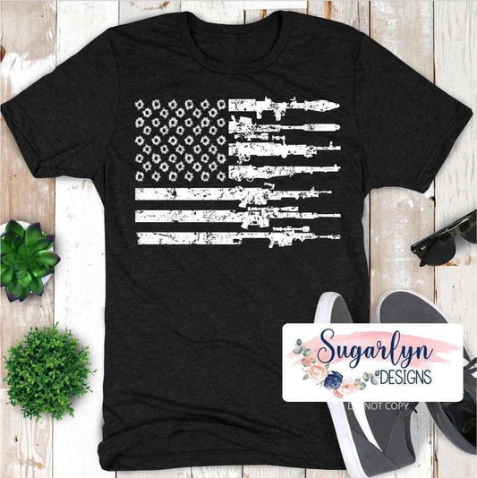 Guns & Bullets American Flag -- White