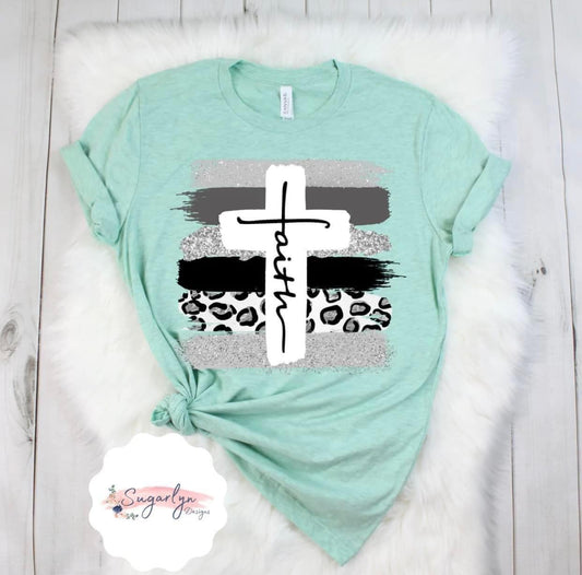 Faith Cross with Silver Brushstrokes