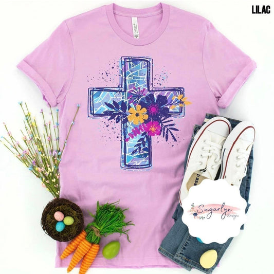 Stained Glass Floral Cross