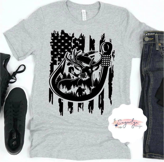 Fishing & Hunting American Flag -- Black