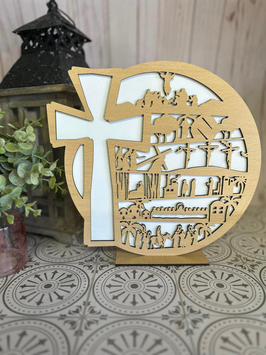 Easter Story with Cross -- Wood Decor