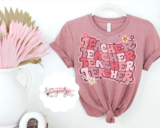 Teacher Retro Word Art -- Pinks