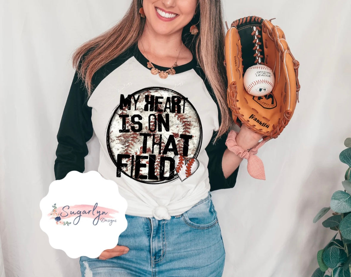 My Heart is on that Field with Distressed Baseball