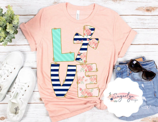 LOVE Cross -- Floral & Stripes