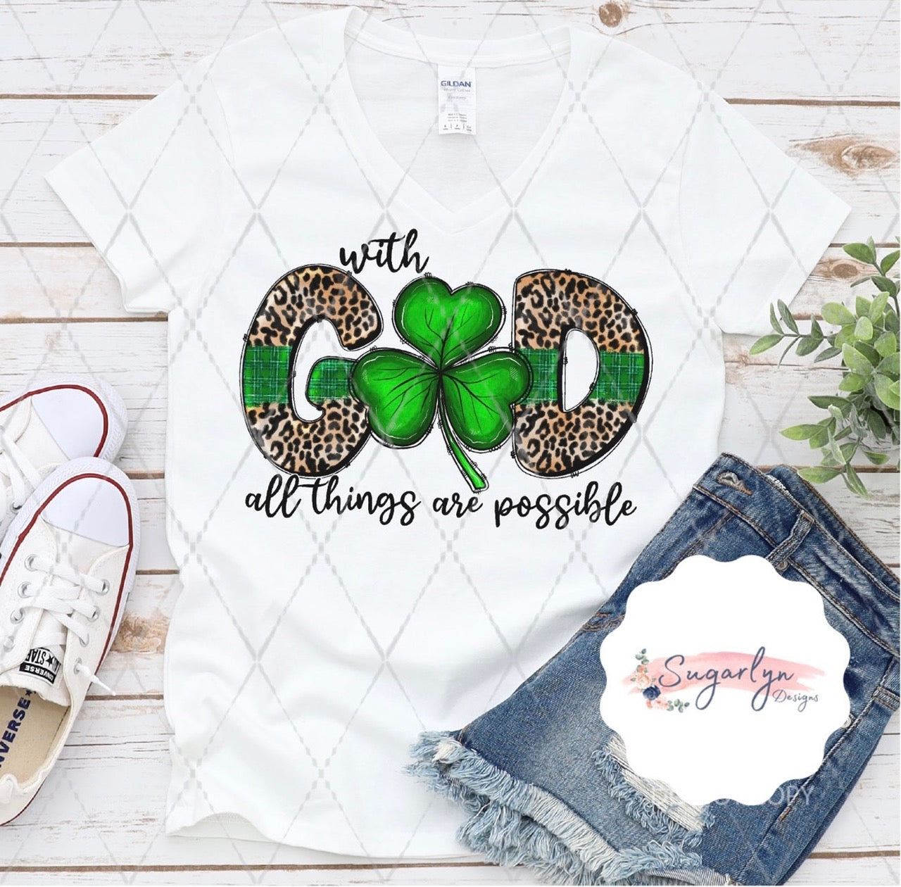 With God All Things Are Possible -- Leopard with Clover