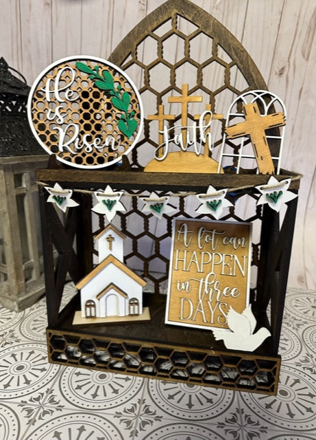 He is Risen Easter Tiered Tray Set