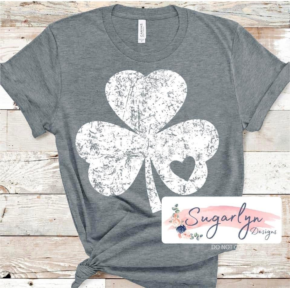 Three Leaf Clover with Heart -- White