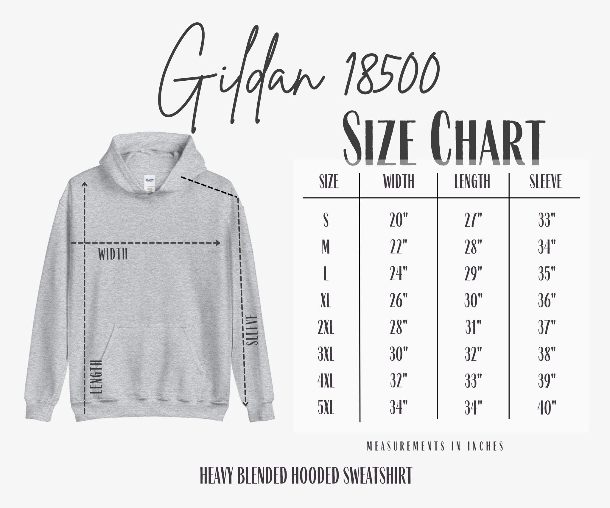 Gildan 18500 hoodie online size chart